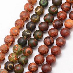 Tibetan Style Mixed Pattern dZi Beads, Natural Agate Bead Strands, Round, Matte Style, Dyed & Heated, Mixed Color, 10mm, Hole: 1mm, about 18pcs/strand, 7.5 inch(G-K166-03-10mm-L2)