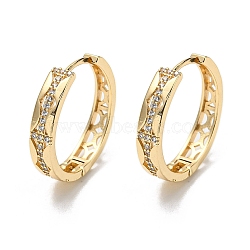Brass with Clear Cubic Zirconia Hoop Earrings, Hollow Half Round, Light Gold, 24x5mm(EJEW-B035-20KCG)