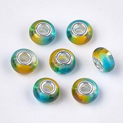 Resin European Beads, Large Hole Beads, with Brass Double Cores, Two Tone, Rondelle, Gold, 14x8.5~9mm, Hole: 5mm(RPDL-S013-08H)