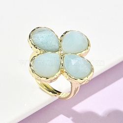 Natural Amazonite Faceted Adjustable Ring for Women, Clover, Rack Plating Brass Rings, Golden, 17mm(RJEW-A092-01G-13)