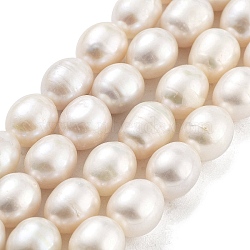 Natural Cultured Freshwater Pearl Beads Strands, Grade 3A, Rice, Floral White, 9~10mm, Hole: 0.6mm, about 16~18pcs/strand, 6.69~6.89''(17~17.5cm)(PEAR-P062-13E)