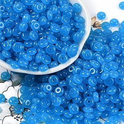 Transparent Colours Glass Seed Beads, Donut, Dodger Blue, 6.5x3mm, Hole: 1.8mm, about 1363pcs/pound(SEED-P008-01B-08)