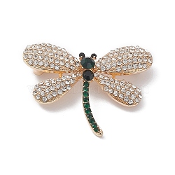 Rhinestone Dragonfly Brooch Pin, Golden Alloy Badge for Backpack Clothes, Emerald, 33x43.5x10mm(JEWB-M027-06KCG)