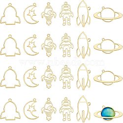 Olycraft 24Pcs 6 Style Space Theme Alloy Open Back Bezel Pendants, For DIY UV Resin, Epoxy Resin, Pressed Flower Jewelry, Mix-shaped, Golden, 28.4~41x21~54.8x1.5~2.7mm, Hole: 2.2~3mm, 4pcs/style(PALLOY-OC0002-96)