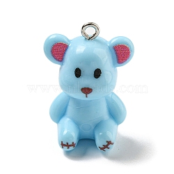 10Pcs Opaque Resin Pendants, Bear Charms with Platinum Plated Iron Loops, Sky Blue, 27.5x19x16.5mm, Hole: 2mm(RESI-H160-01P-07)