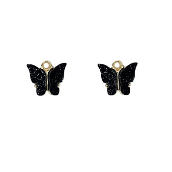 Vintage Alloy Acrylic Charm, for DIY Hoop Earing Accessories, Butterfly Shape, Golden, Black, 14x12mm