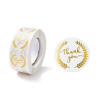 Thank You Stickers Roll, Flat Round Paper Purchase Tag Stickers, Adhesive Labels Stickers, Olive Branch Pattern, 2.8cm, about 28mm wide, Stickers: 25x0.1mm, about 500pcs/roll