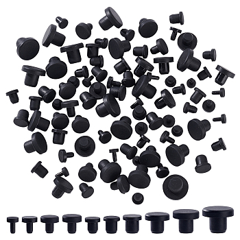 100Pcs 10 Styles Silicone Hole Plugs, Snap in Hole Plugs, Post Pipe Insert End Caps, for Furniture Fencing, Round, Black, 7~17.5x9~14mm, 10pcs/style