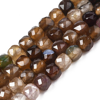 Natural Agate Beads Strands, Faceted, Dyed, Faceted, Cube, Coconut Brown, 5x5.5x5.5mm, Hole: 1mm, about 61~62pcs/strand, 12.20 inch~12.40 inch(31~31.5cm)