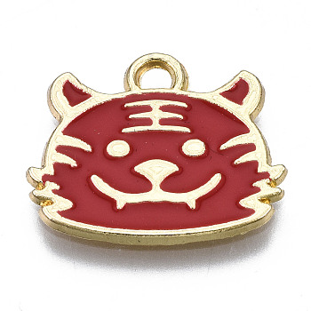 Alloy Pendants, with Enamel, Tiger, Cadmium Free & Lead Free, Red, 14x17x1mm, Hole: 1.6mm