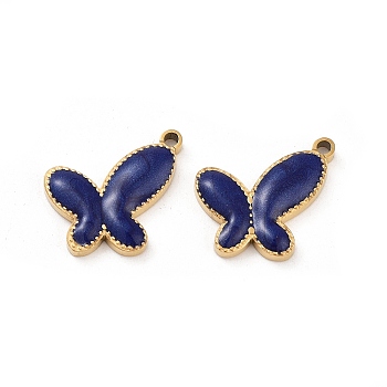 Ion Plating(IP) 304 Stainless Steel Enamel Pendants, Butterfly Charm, Golden, Marine Blue, 12.5x16x2mm, Hole: 1.5mm