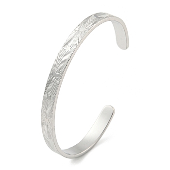 Titanium Steel Open Cuff Bangles for Women, Moon, 1/4 inch(0.6cm), Inner Diameter: 2x2-1/2 inch(5.05x6.5cm)