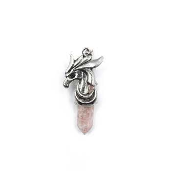 Cherry Quartz Glass Resin Pointed Pendants, Eagle Charms with Platinum Plated Alloy Findings, 45x23mm