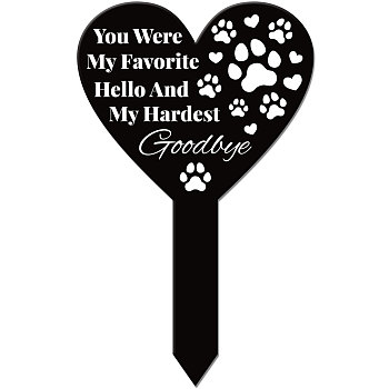 Acrylic Garden Stake, Ground Insert Decor, for Yard, Lawn, Garden Decoration, Heart with Memorial Words, Paw Print, 258x158mm