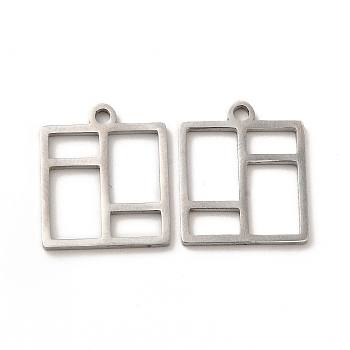 304 Stainless Steel Pendants, Hollow, Rectangle Charm, Stainless Steel Color, 17.5x15x2mm, Hole: 1.6mm