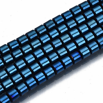 Electroplate Non-magnetic Synthetic Hematite Beads Strands, Column, Royal Blue, 3.5x3mm, Hole: 1mm, about 125~126pcs/strand, 15.55 inch~15.83 inch(39.5cm~40.2cm)