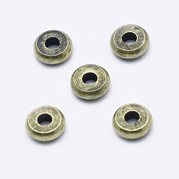 Brass Spacer Beads, Long-Lasting Plated, Cadmium Free & Nickel Free & Lead Free, Flat Round, Antique Bronze, 5x1.5mm, Hole: 1mm