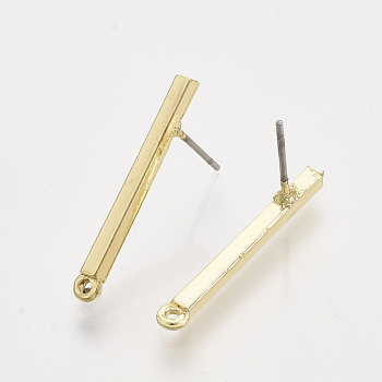 Alloy Stud Earring Findings, with Steel Pins and Loop, Rectangle, Light Gold, 24.5x3mm, Hole: 1.2mm, Pin: 0.7mm