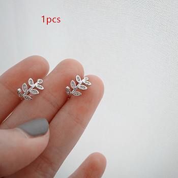 Alloy Leaf Cuff Earrings, Platinum, 10x10mm