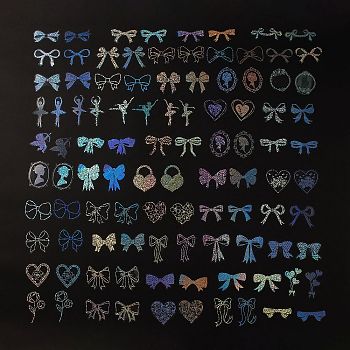 100Pcs Bowknot PET Waterproof Laser Stickers Sets, Adhesive Decals for DIY Scrapbooking, Photo Album Decoration, Colorful, 29~73x36~64x0.1mm