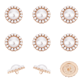 Plastic Imitation Pearl Shank Buttons, with Alloy Finding, Flower, Light Gold, 25x13.5mm, Hole: 2mm, 12pcs/box