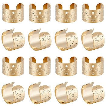 50Pcs Brass Ear Cuff Findings, with Hole and Star Pattern, Real 24K Gold Plated & Stainless Steel Color, 11x7mm, Hole: 0.9mm