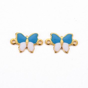 304 Stainless Steel Enamel Links Connectors, Two Tone, Butterfly, Real 16K Gold Plated, Cadmium Free & Nickel Free & Lead Free, Steel Blue, 6.5x10x1mm, Hole: 1mm