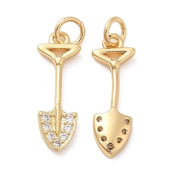 Rack Plating Brass Micro Pave Cubic Zirconia Pendants, Long-Lasting Plated, Cadmium Free & Lead Free, Shovel, Real 18K Gold Plated, 20x7x2mm, Hole: 3mm