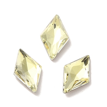 Glass Rhinestone Cabochons, Point Back & Back Plated, Faceted, Rhombus, Jonquil, 10x6x2.5mm