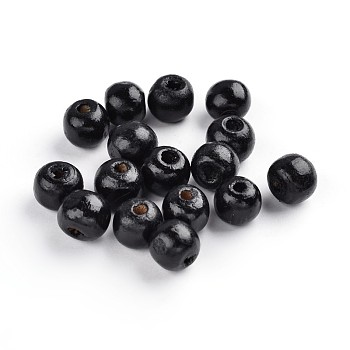 Natural Maple Wood Beads, Dyed, Round, Lead Free, Black, 10x8.5mm, Hole: 3.5mm