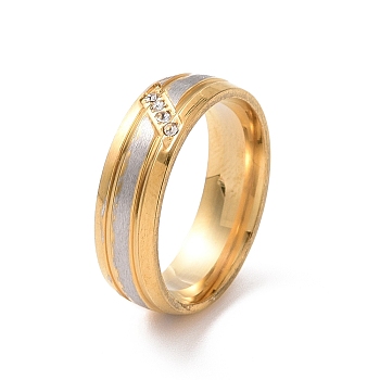 Crystal Rhinestone Rhombus Finger Ring, Two Tone 201 Stainless Steel Jewelry for Women, Golden & Stainless Steel Color, Inner Diameter: 17mm