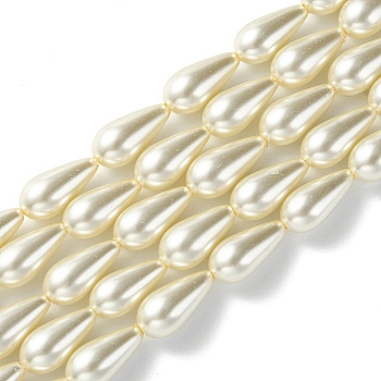 Grade A Glass Pearl Beads, Painted, Drop, Light Yellow, 16x8mm, Hole: 1mm, about 24pcs/strand