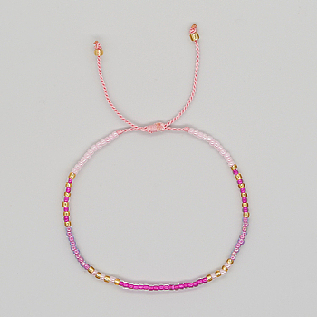 Glass Seed Braided Beaded Bracelets, Adjustable Bracelet, Pink, 11 inch(28cm)