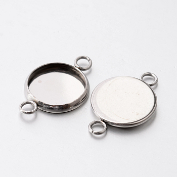 Flat Round 304 Stainless Steel Cabochon Connector Settings, Stainless Steel Color, 23.5x16x2mm, Hole: 2.2mm