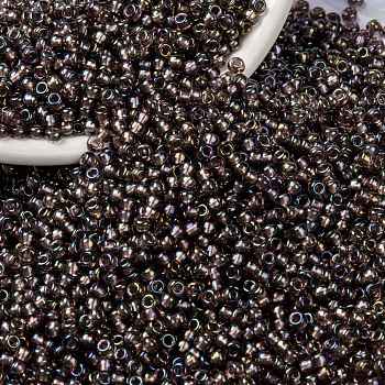 MIYUKI Round Rocailles Beads, Japanese Seed Beads, 8/0, (RR1836) Sparkling Lined Smoky Amethyst AB, 8/0, 3mm, Hole: 1mm, about 422~455pcs/10g