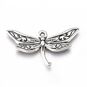 Tibetan Style Alloy Pendants, Lead Free & Cadmium Free, Dragonfly, Antique Silver, 17x31.5x2.5mm, Hole: 1.5mm, about 340pcs/500g