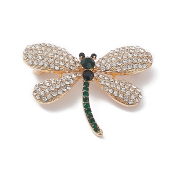 Rhinestone Dragonfly Brooch Pin, Golden Alloy Badge for Backpack Clothes, Emerald, 33x43.5x10mm