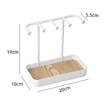 PP Jewelry Rack Storage Hanger, Jewelry Display Shelf with Wooden Tray, for Earrings, Rings, Necklaces, Bracelets Storage, White, 20x10x19cm