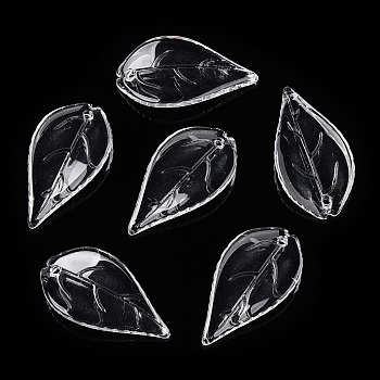 Transparent Glass Petal Beads, Leaf of Elm Tree, Clear, 25x13.5x4.5mm, Hole: 1.2mm, about 980~1000pcs/set