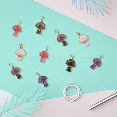 Superfindings 12 pièces 6 styles pendentifs enveloppés de fil de cuivre de pierre mélangée naturelle et synthétique(FIND-FH0006-26)-4