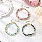 3Pcs Natural Rhodonite & Chrysocolla & Lapis Lazuli &  Dyed Hemimorphite Round Beadeds Double-layered Bracelets for Women, with Brass Spacer Beads, 7-1/8~7-1/4 inch(18~18.5cm)(BJEW-JB12095)