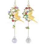 Stainless Steel Moon Fairy Suncatchers, Glass Rainbow Maker Prism Hanging Ornament with Acrylic Flower Beads, for Window & Home Decor, Golden, 240mm(HJEW-JM04999)