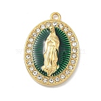 304 Stainless Steel Enamel with Crystal Rhinestone Pendants, PVD Vacuum Plating, Real 18K Gold Plated, Oval with Virgin Mary Charm, 24.5x17.5x3.5mm, Hole: 1.6mm(STAS-G371-03G-05)