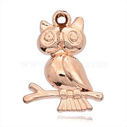 Alloy Owl Pendants, Long-Lasting Plated, Rose Gold, 24x19x5mm, Hole: 2mm(PALLOY-J659-03RG-3A)