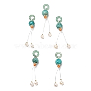 Natural Green Aventurine Donut Big Pendants, Natural Pearl Tassel Charms with Synthetic Chrysocolla and Brass Beads, Real 14K Gold Plated, 69mm(G-K341-09G)