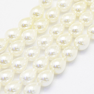 Shell Pearl Beads Strands, teardrop, Creamy White, 11x8mm, Hole: 1mm, about 34pcs/strand, 15.35 inch(39cm)(BSHE-P024-05)