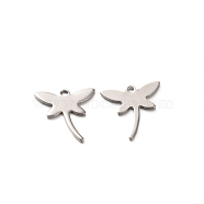 201 Stainless Steel Dragonfly Charms, Stainless Steel Color, 11.5x11.5x0.5mm, Hole: 1mm(STAS-E088-04)