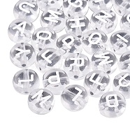 Transparent Acrylic Beads, Flat Round with White Mixed Letters, Clear, 7x4mm, Hole: 1.5mm, about 1480pcs/200g(sgTACR-SZ0001-01B)