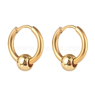 304 Stainless Steel Huggie Hoop Earrings, with Brass Beads, Golden, 15x14mm, Pin: 1mm(X-EJEW-JE04555-02)