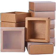 Kraft Paper Jewelry Boxes, with PVC, BurlyWood, Unfold: 23.9x23.7x0.05cm, Box: 8.3x8.3x3.2cm, Inner Size: 6.73x6.73x3cm(CON-WH0068-65A)